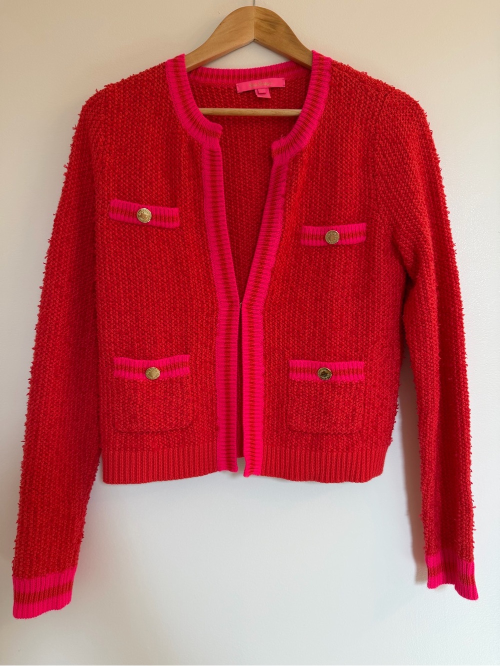 Lilly Pulitzer Sz S Pink Red Preppy Chic Boucle Jacket Nalayna Cardigan